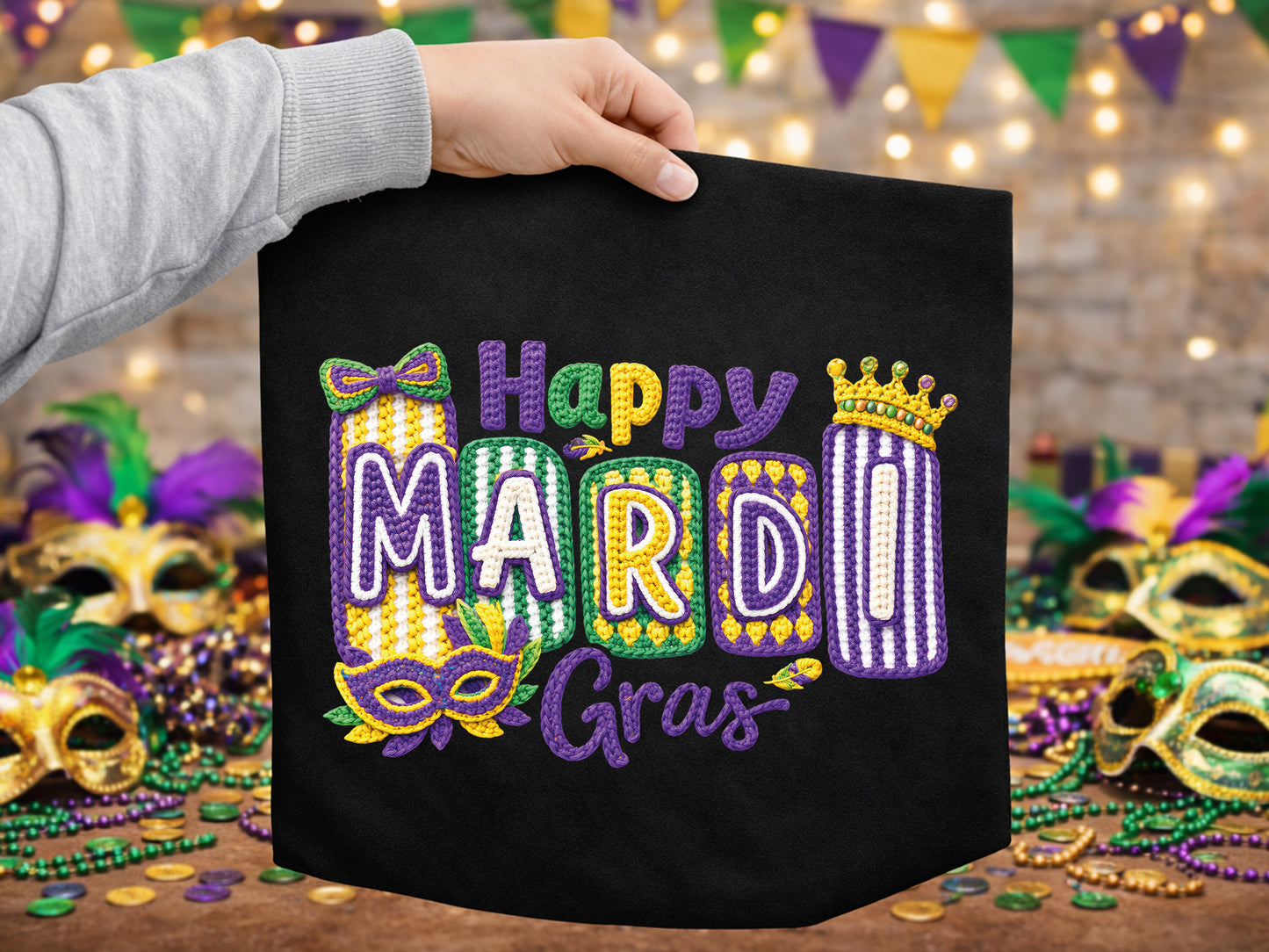 Faux Yarn Happy Mardi Gras Sublimation Design