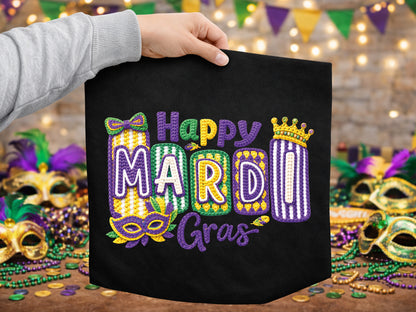 Faux Yarn Happy Mardi Gras Sublimation Design