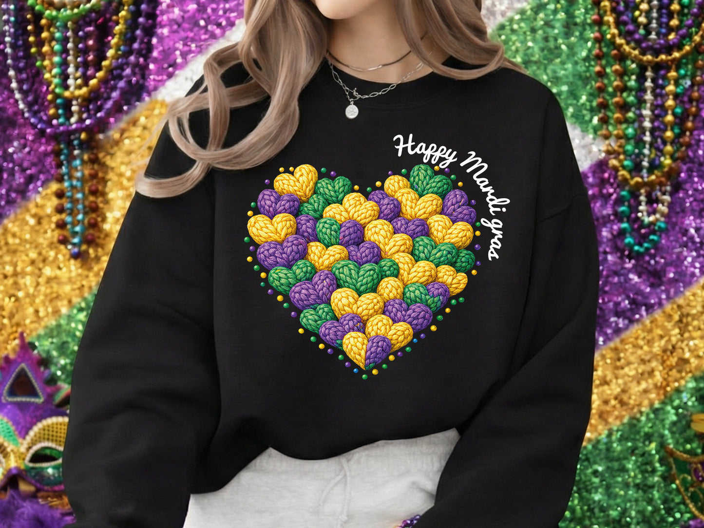 Faux Yarn Happy Mardi Gras Sublimation Print