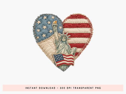 Faux Yarn Heart with Statue of Freedom PNG