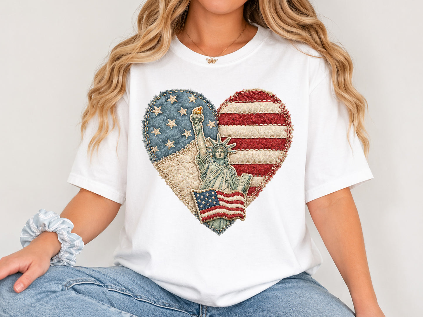 Faux Yarn Heart with Statue of Freedom PNG