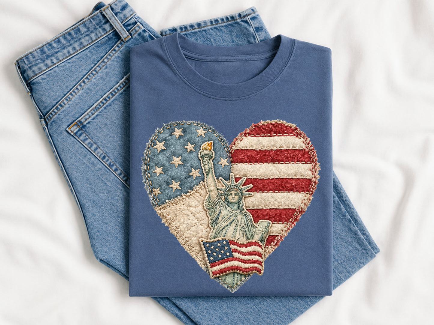Faux Yarn Heart with Statue of Freedom PNG