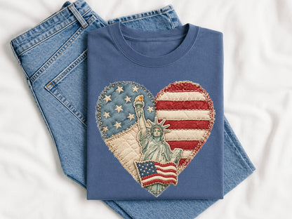 Faux Yarn Heart with Statue of Freedom PNG