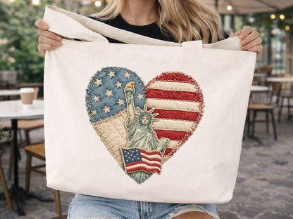 Faux Yarn Heart with Statue of Freedom PNG