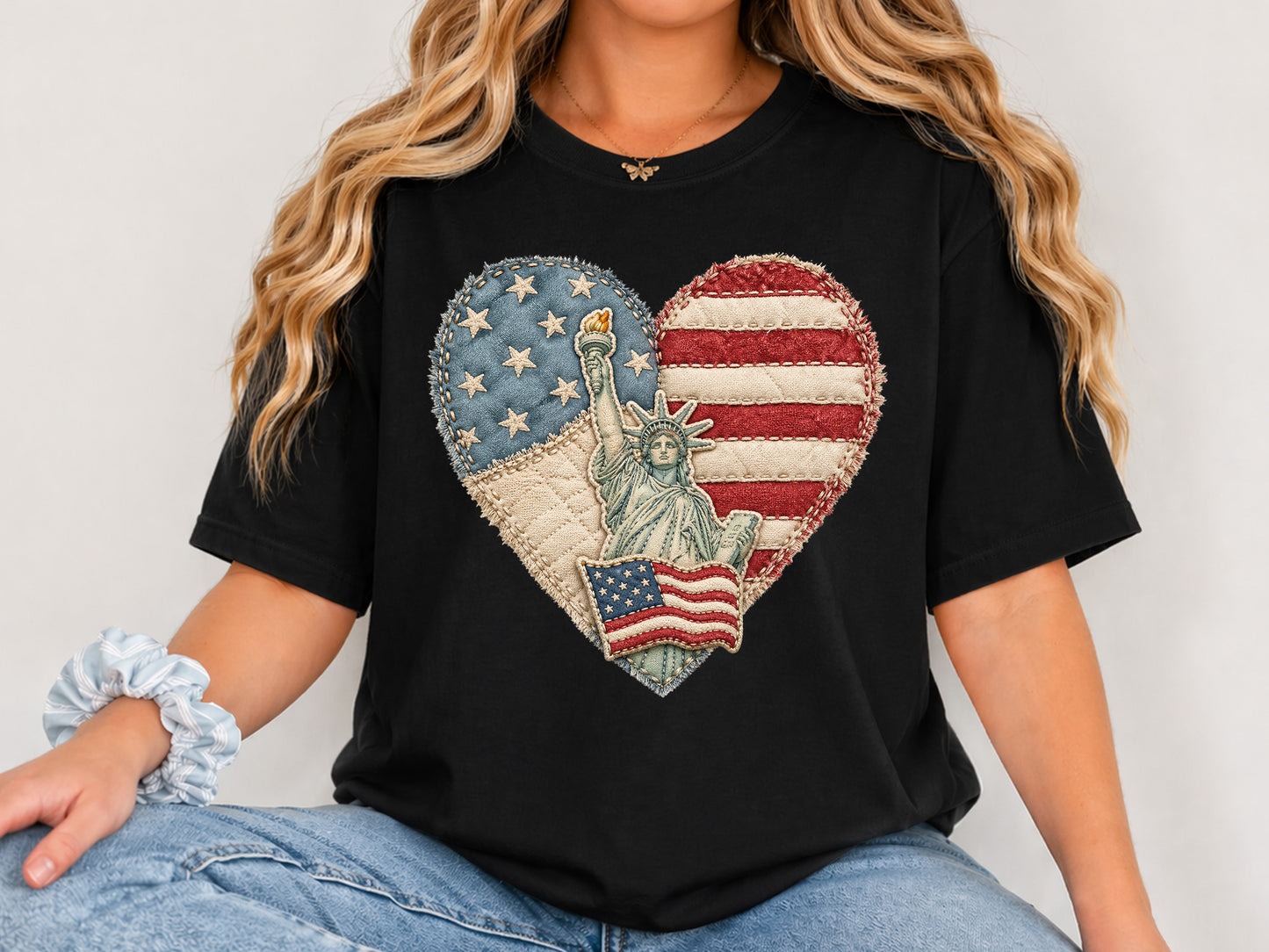 Faux Yarn Heart with Statue of Freedom PNG
