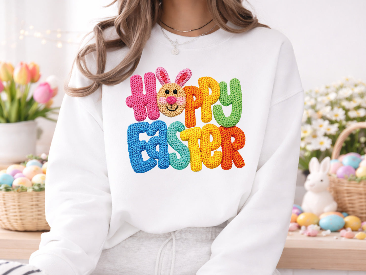 Faux Yarn Hoppy Easter Sublimation PNG