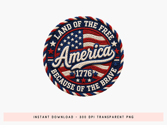 Faux Yarn Land of the Free Sublimation PNG