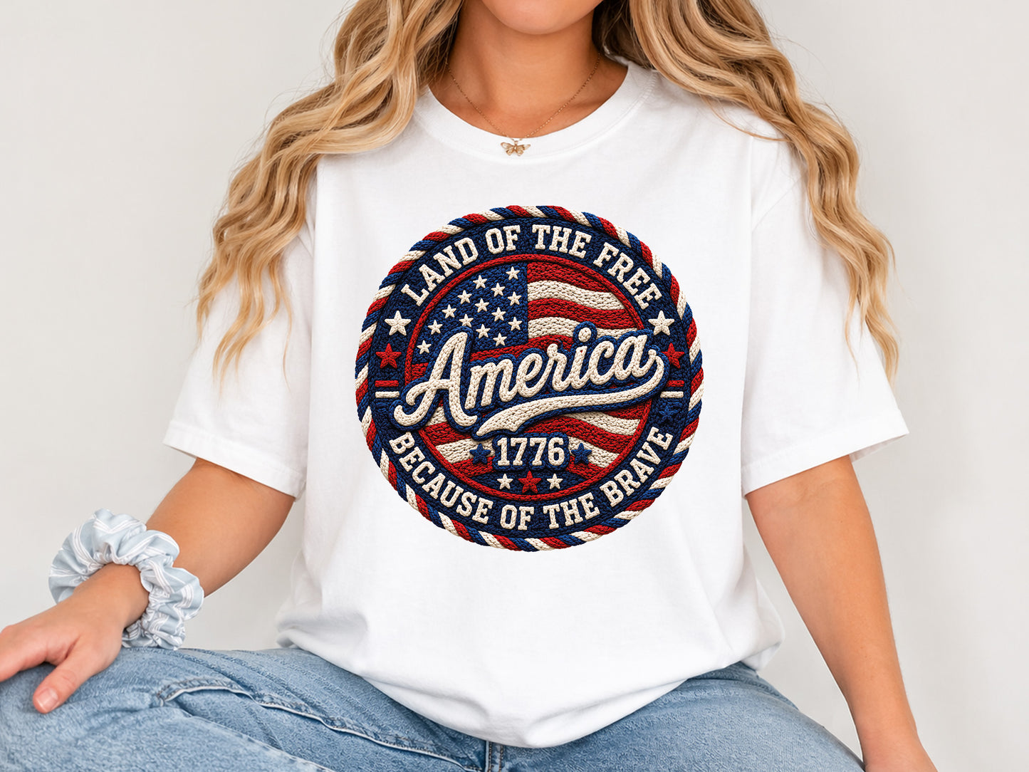 Faux Yarn Land of the Free Sublimation PNG