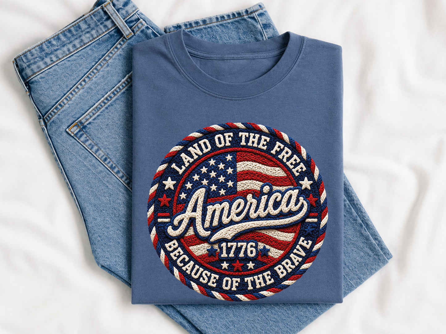 Faux Yarn Land of the Free Sublimation PNG