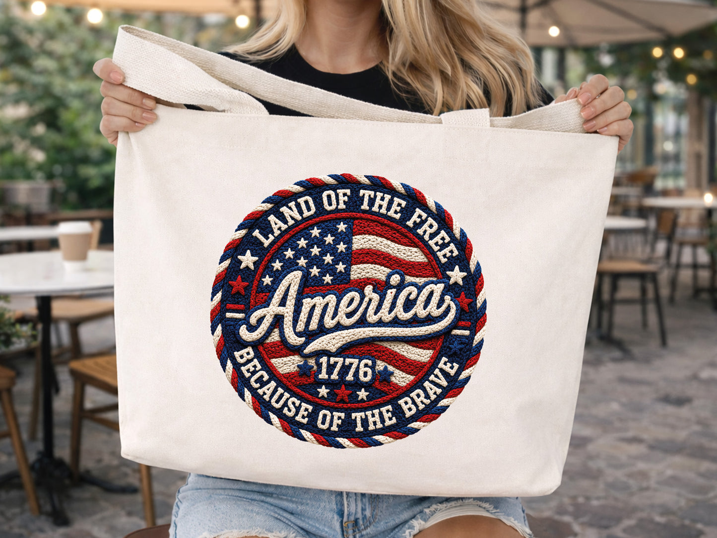 Faux Yarn Land of the Free Sublimation PNG