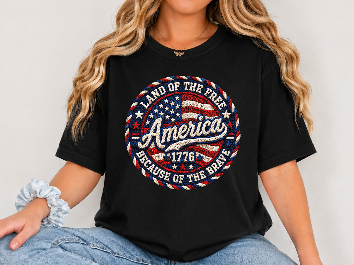 Faux Yarn Land of the Free Sublimation PNG
