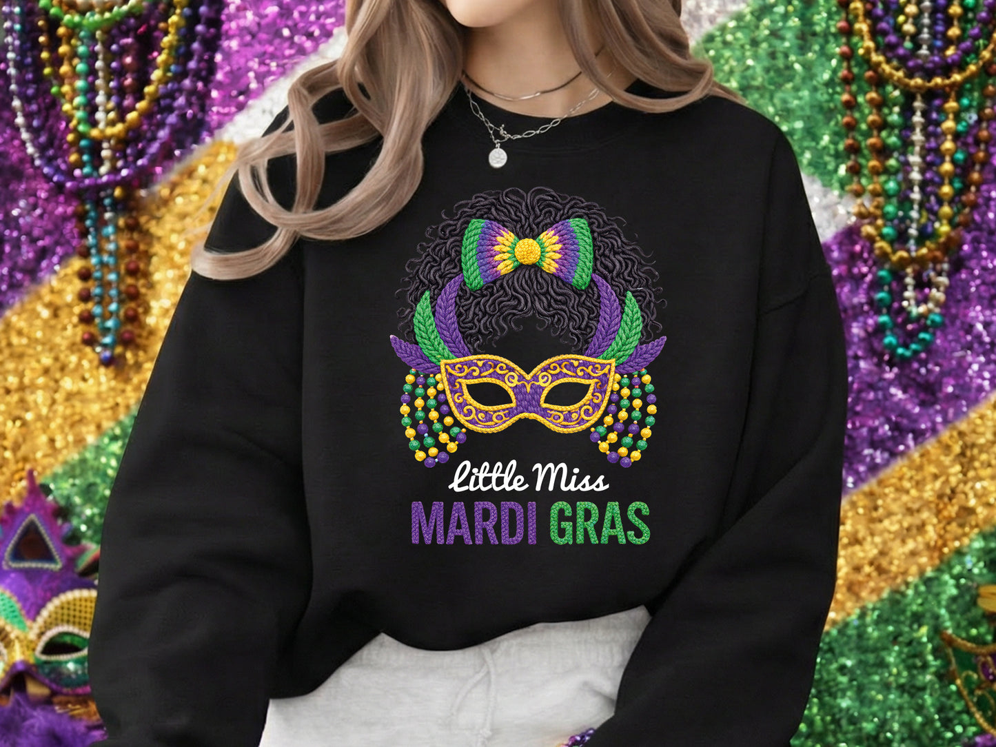 Faux Yarn Little Miss Mardi Gras Sublimation PNG