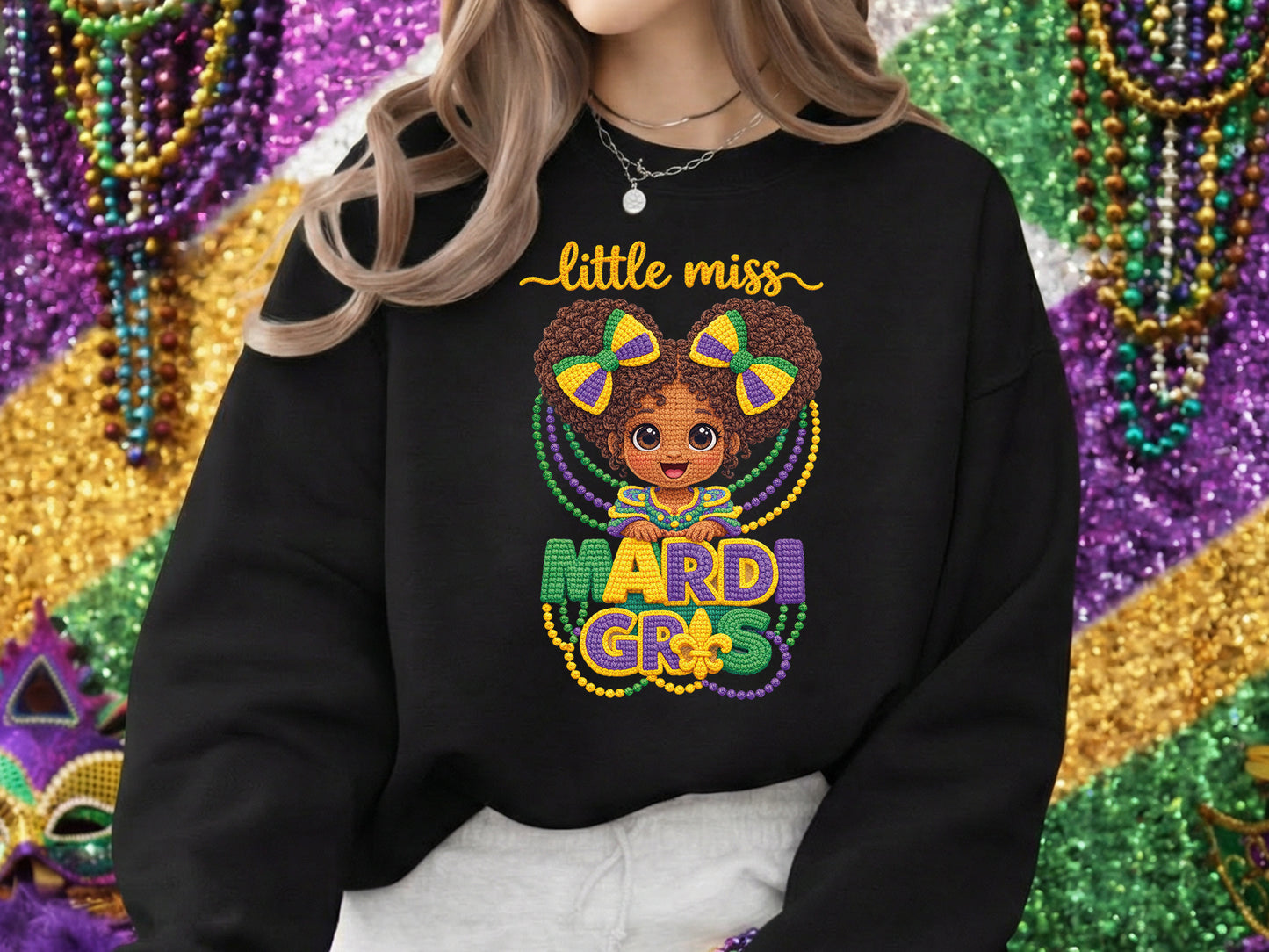 Faux Yarn Little Miss Mardi Gras Sublimation