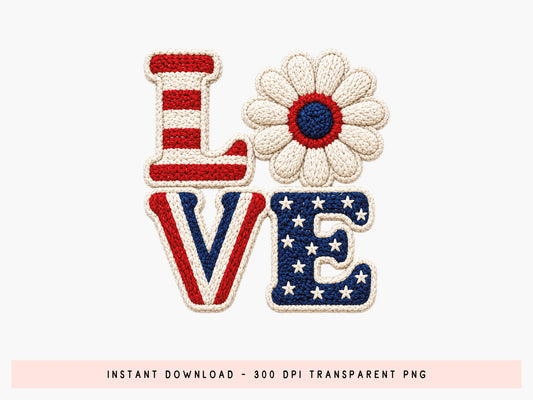 Faux Yarn Love 4th of July Sublimation PNG