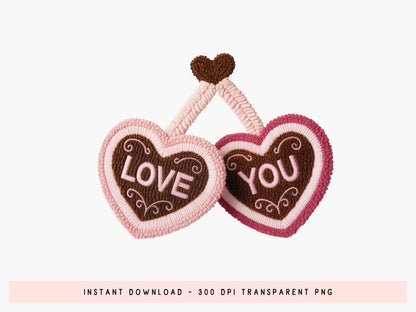 Faux Yarn Love You Valentine PNG Sublimation