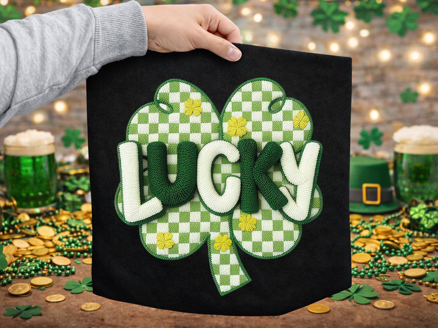 Faux Yarn Lucky Clover St Patrick's Day PNG
