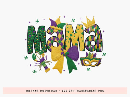 Faux Yarn Mama Mardi Gras Sublimation Print