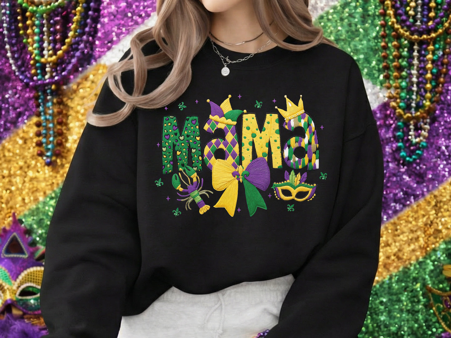 Faux Yarn Mama Mardi Gras Sublimation Print