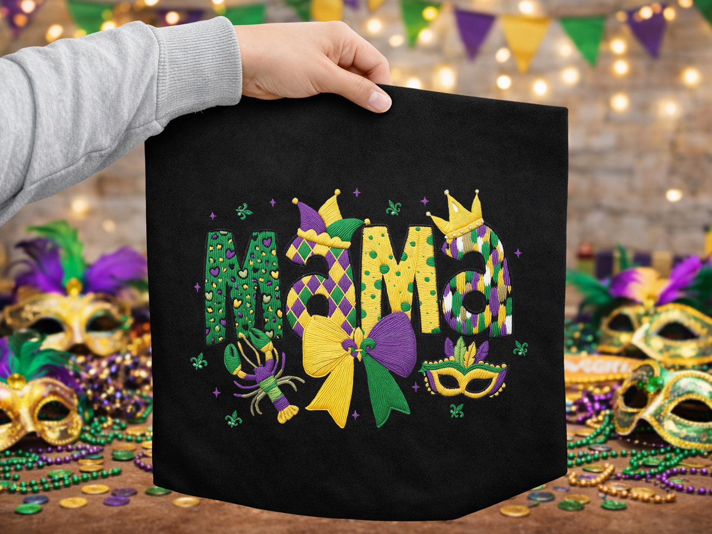 Faux Yarn Mama Mardi Gras Sublimation Print