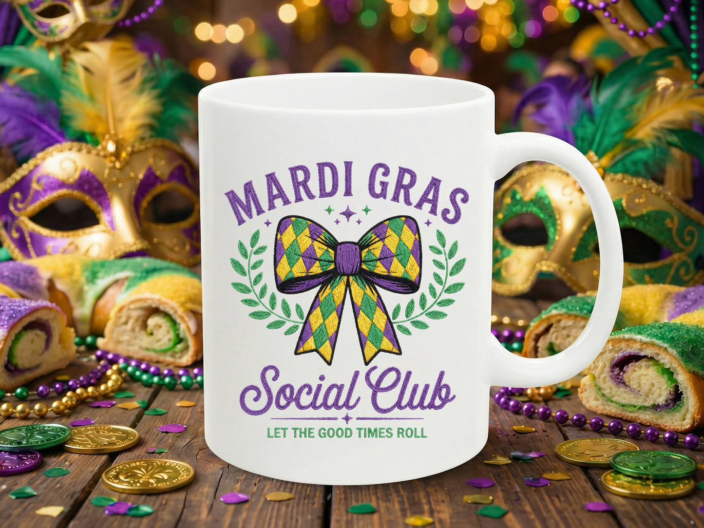 Faux Yarn Mardi Gras Social Club Sublimation