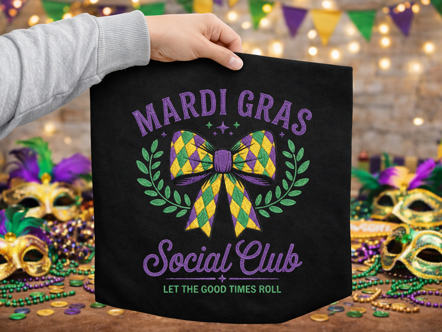 Faux Yarn Mardi Gras Social Club Sublimation