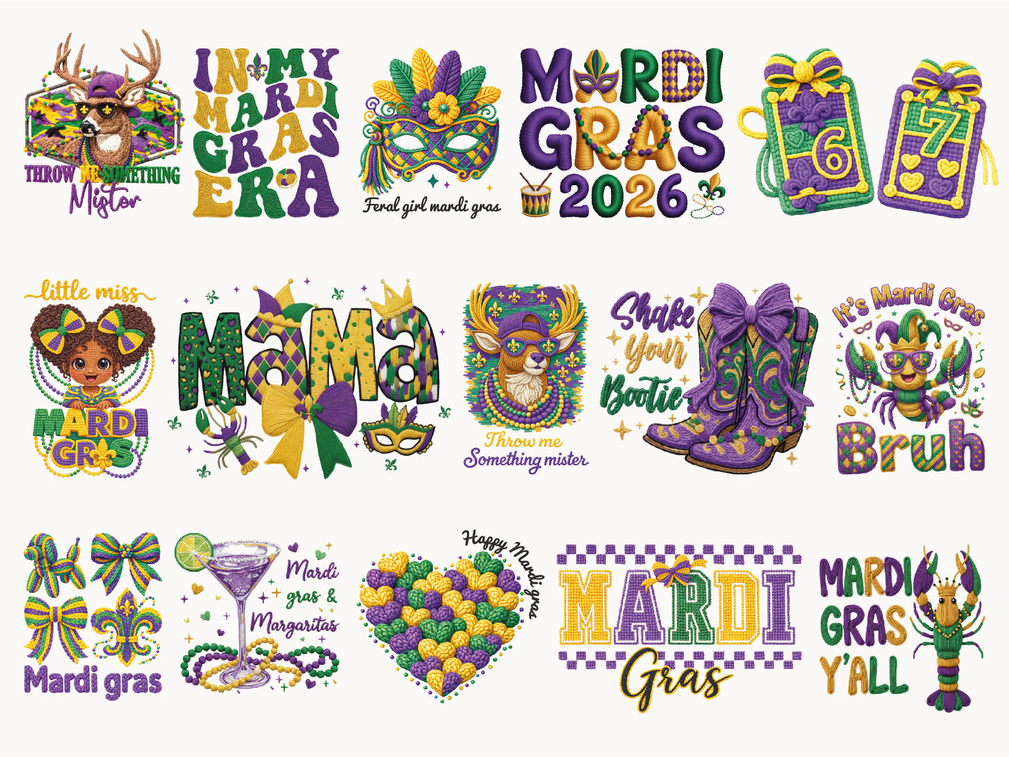 Faux Yarn Mardi Gras Sublimation Designs Bundle