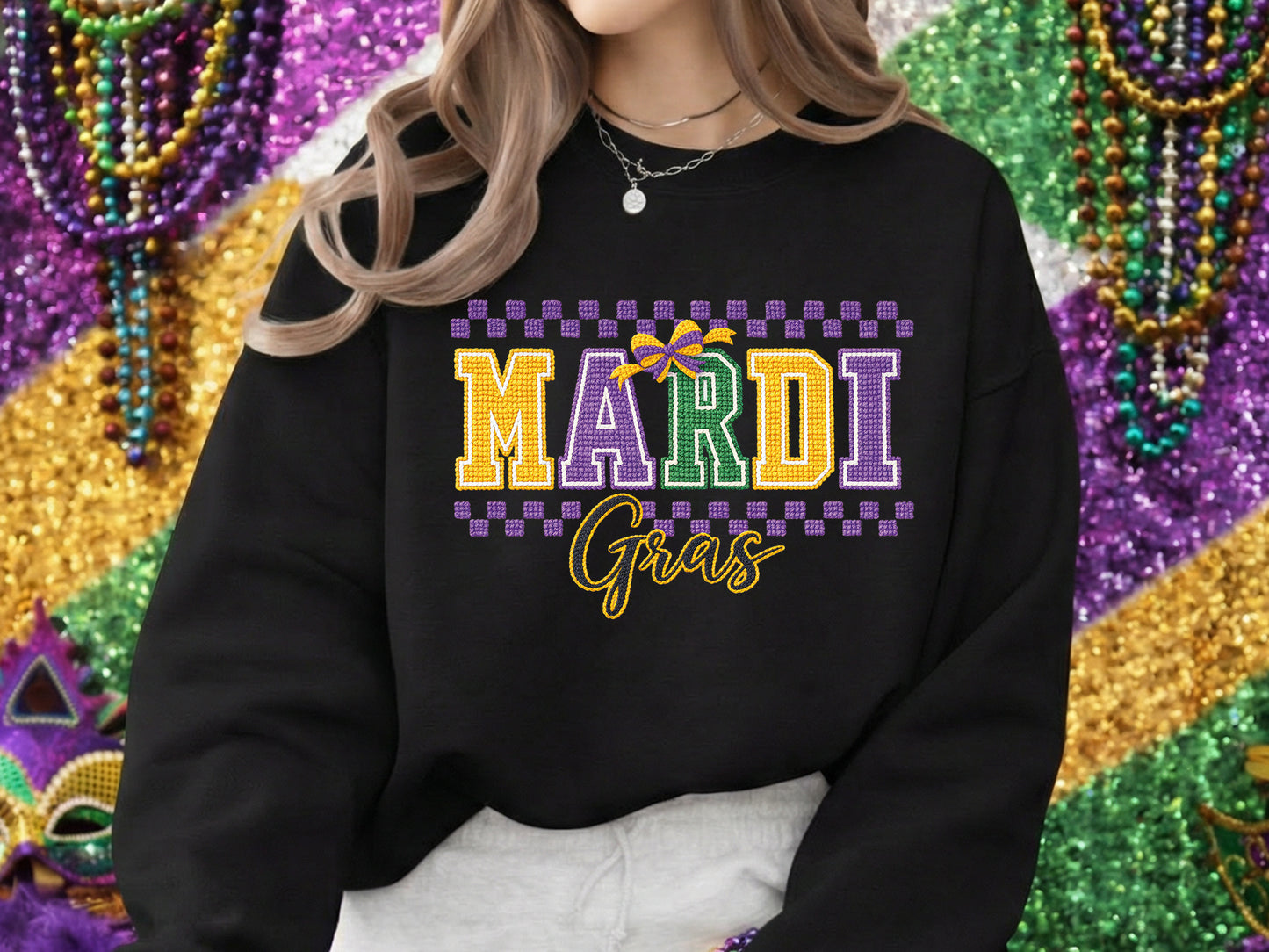 Faux Yarn Mardi Gras Sublimation Transfer