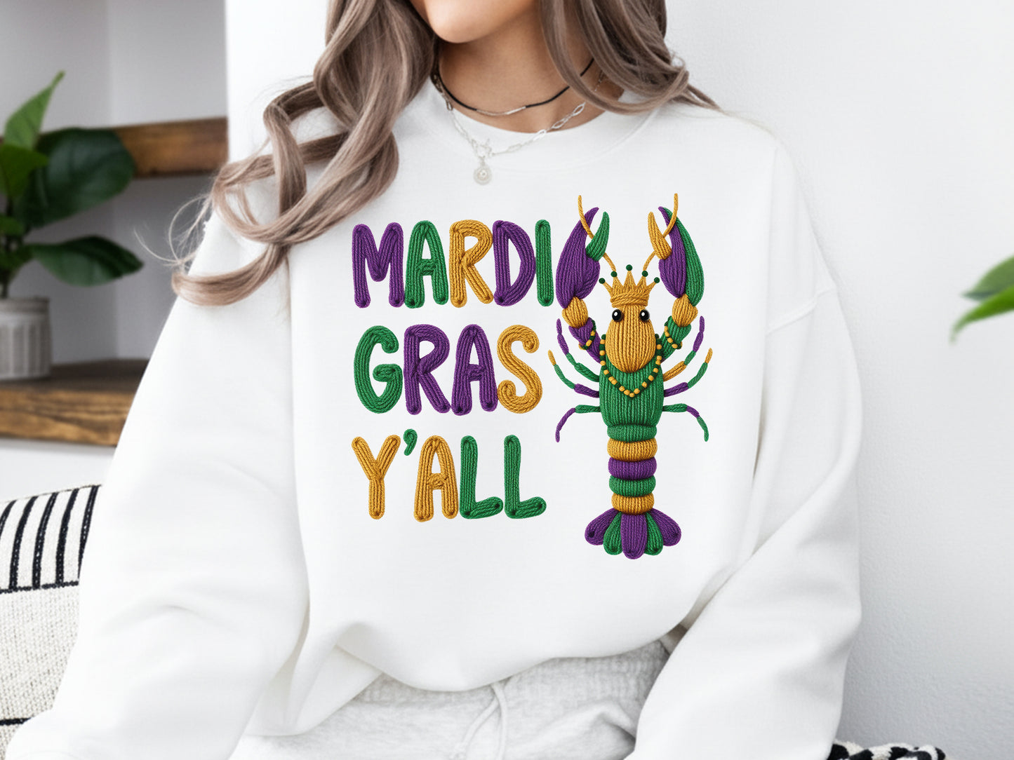 Faux Yarn Mardi Gras Y'all Crawfish Sublimation