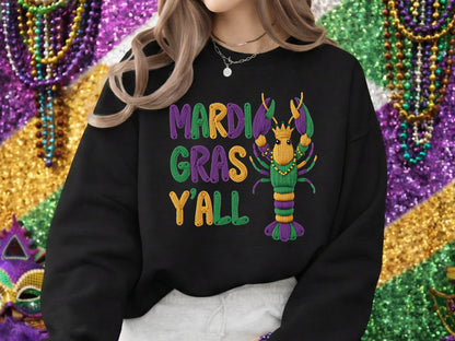 Faux Yarn Mardi Gras Y'all Crawfish Sublimation