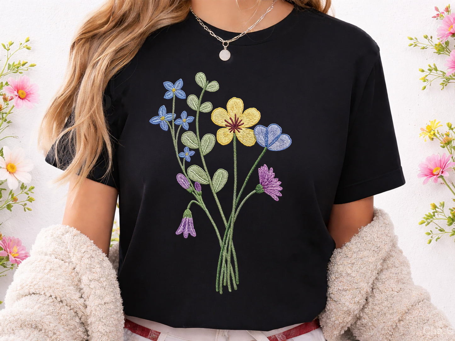 Faux Yarn Spring Wildflower PNG Design