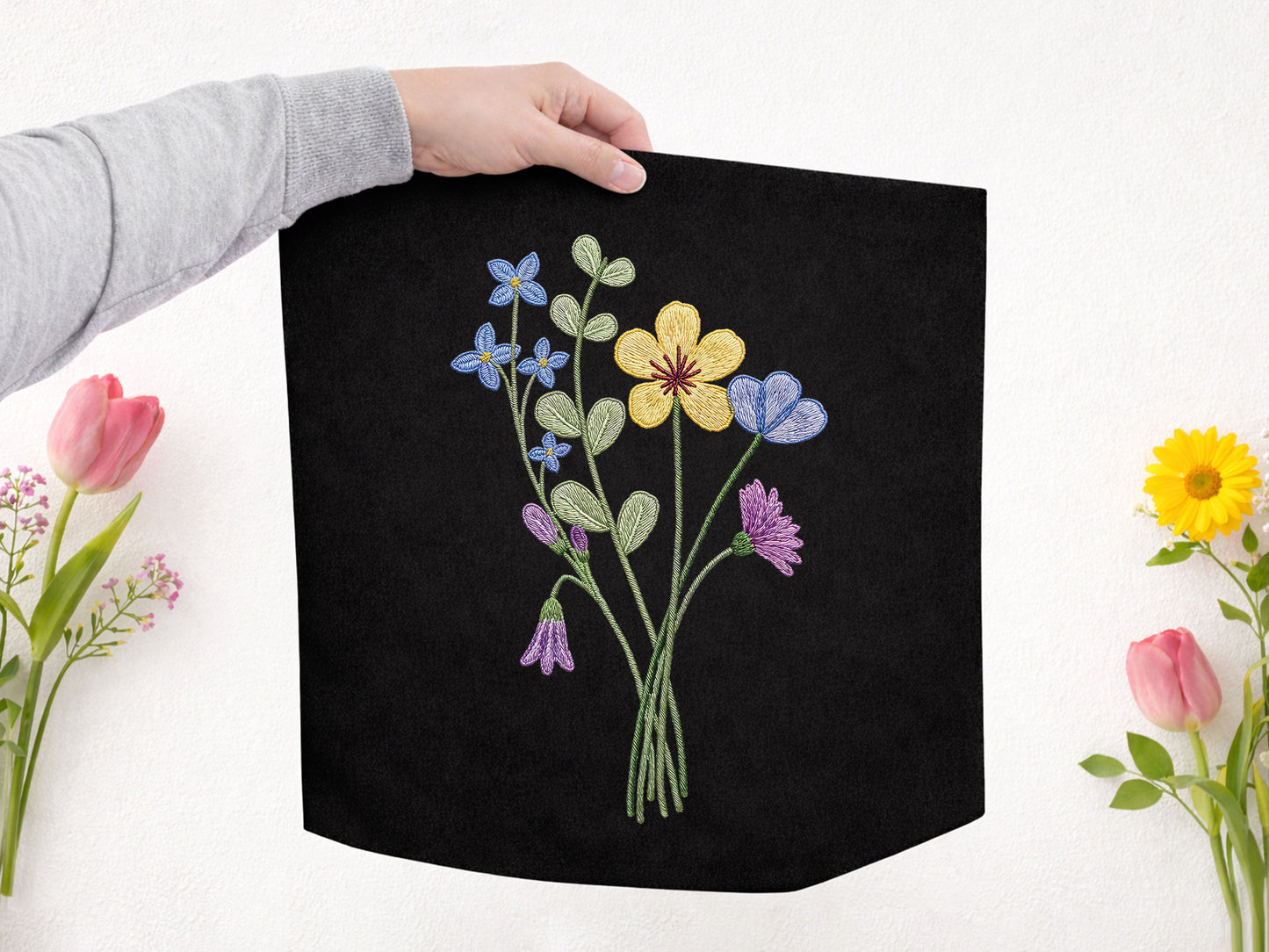 Faux Yarn Spring Wildflower PNG Design