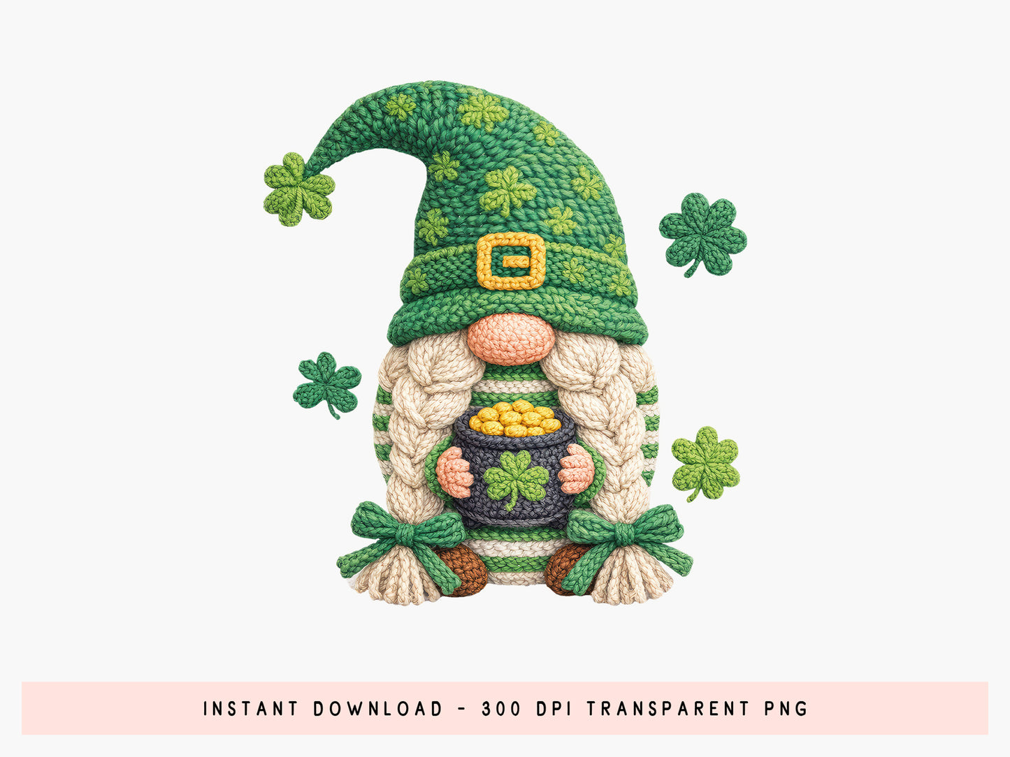 Faux Yarn St Patrick's Day Gnome Clipart PNG