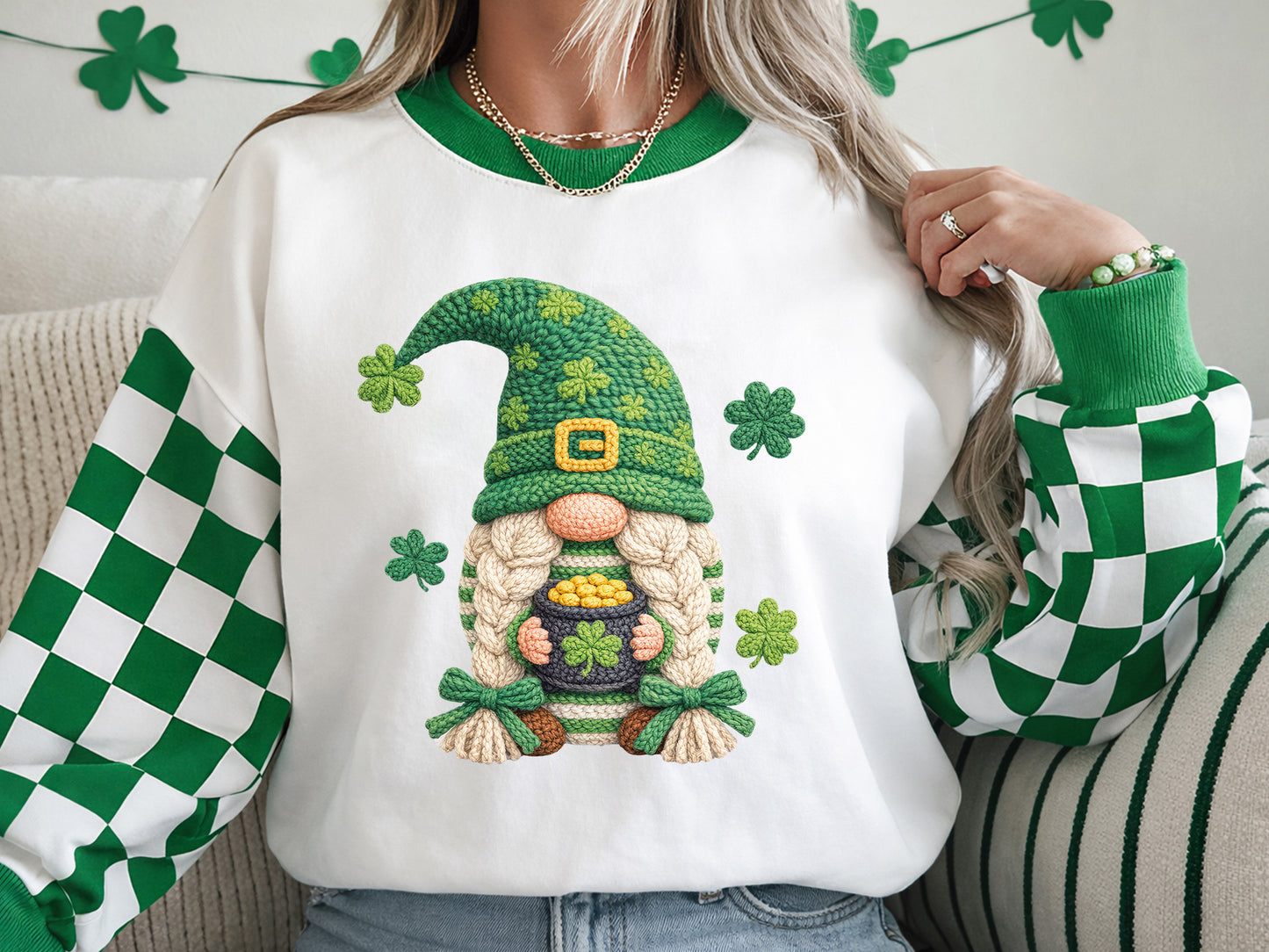 Faux Yarn St Patrick's Day Gnome Clipart PNG