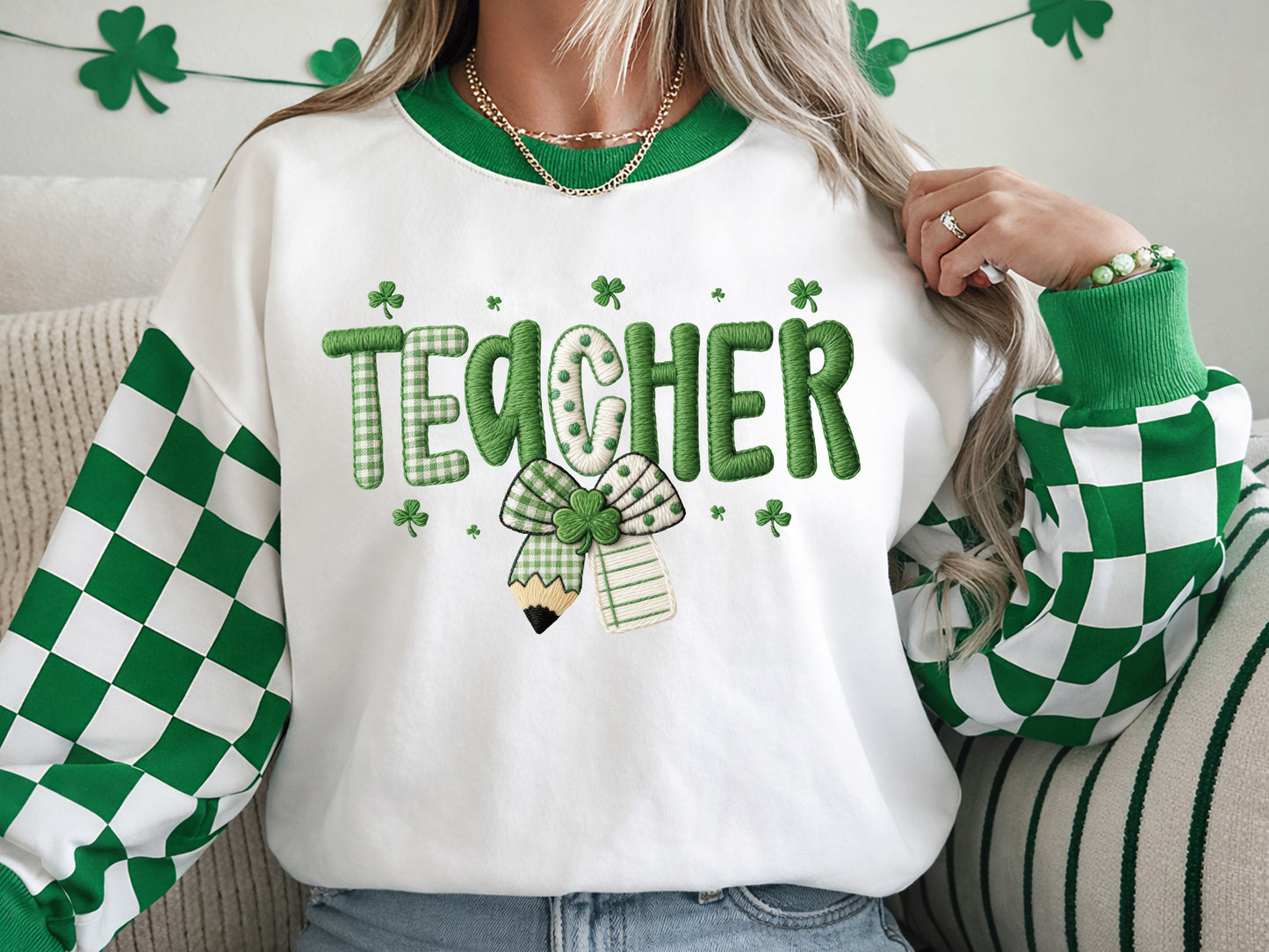 Faux Yarn Teacher St Patrick's Day PNG