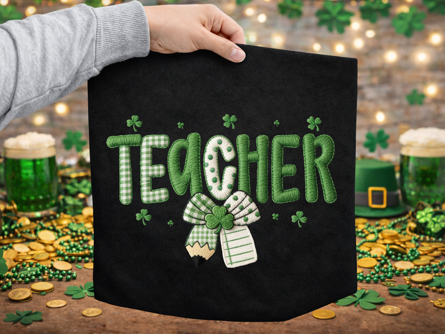 Faux Yarn Teacher St Patrick's Day PNG