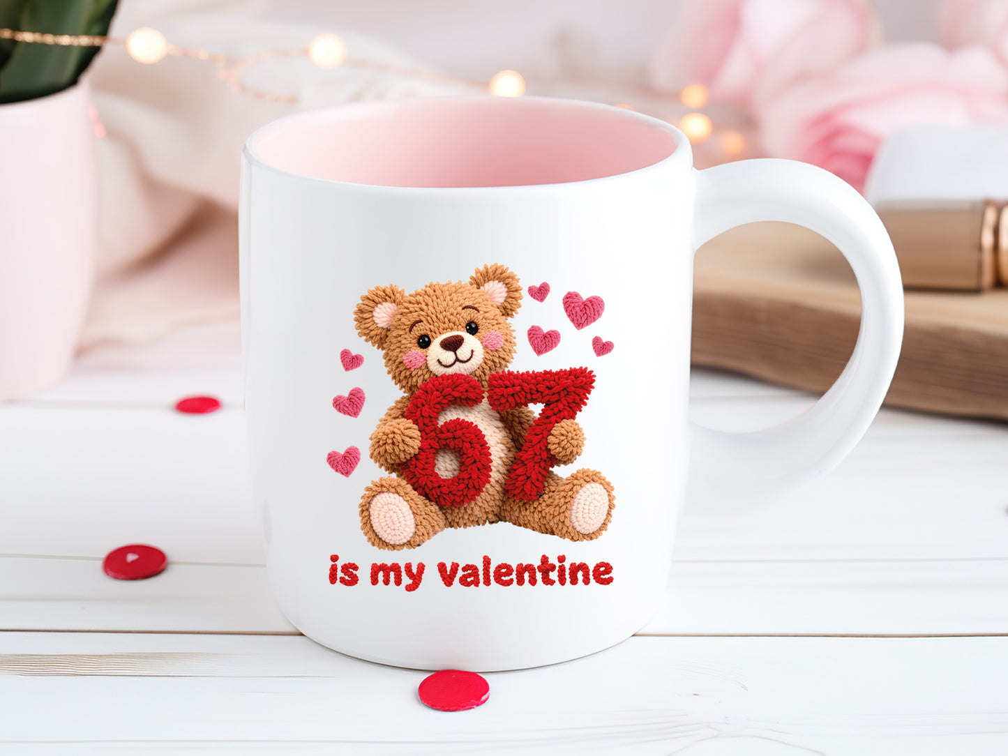Faux Yarn Teddy Bear 67 is My Valentine Sublimation