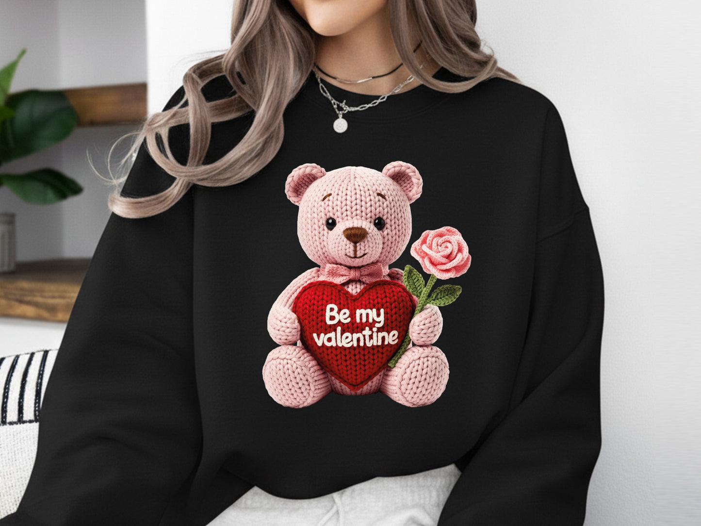Faux Yarn Teddy Bear Be My Valentine Sublimation