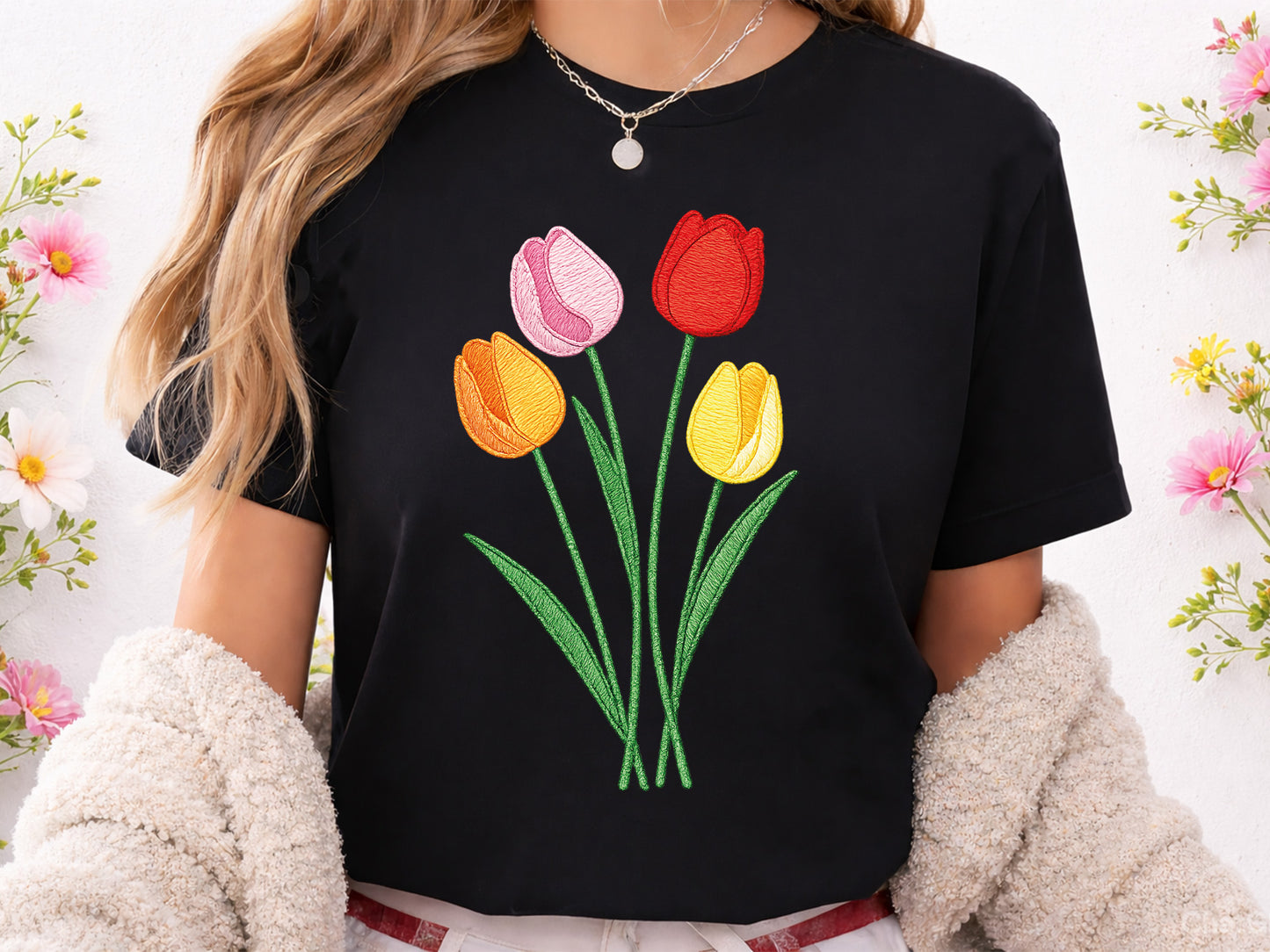 Faux Yarn Tulip Flower Sublimation Design