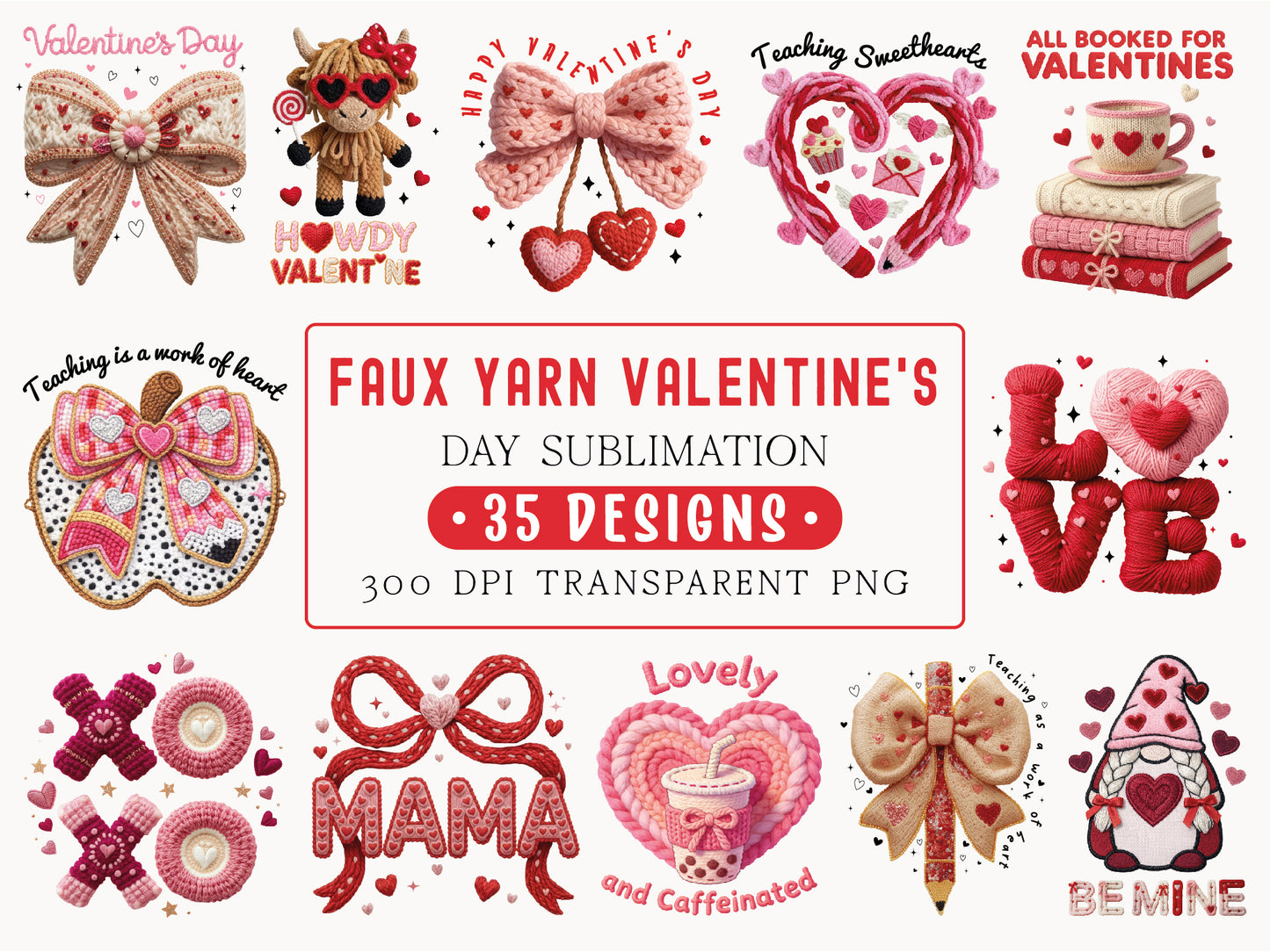 Faux Yarn Valentine Sublimation PNG Bundle