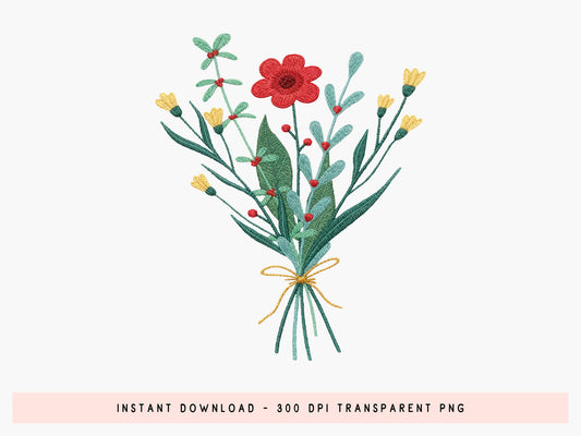 Faux Yarn Wildflower Bouquet PNG Design