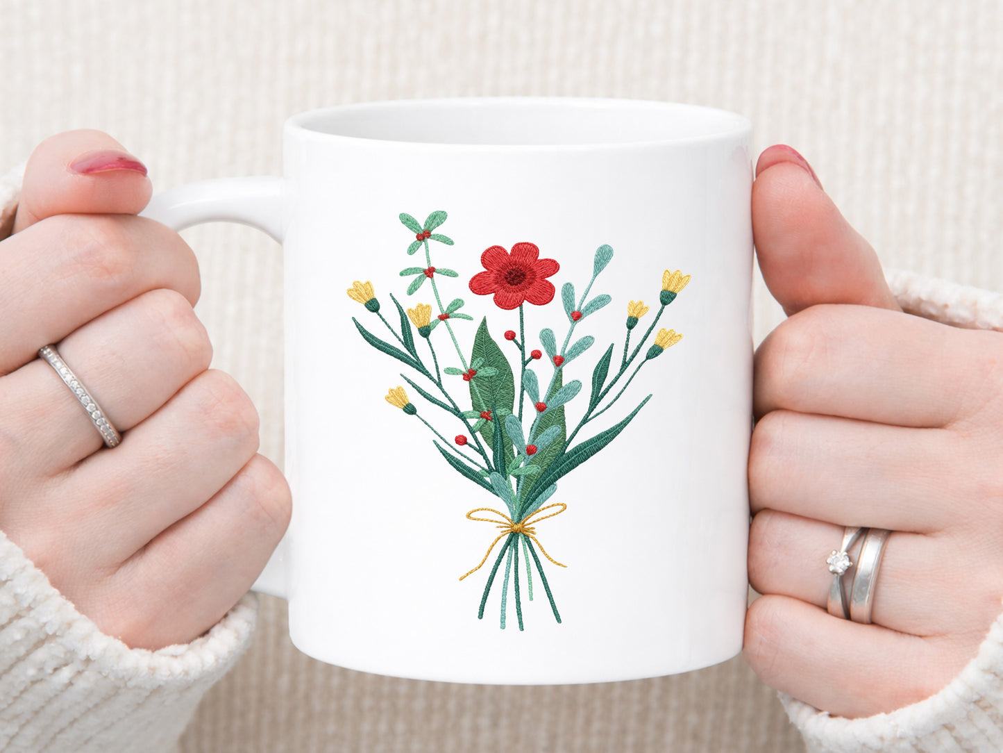 Faux Yarn Wildflower Bouquet PNG Design