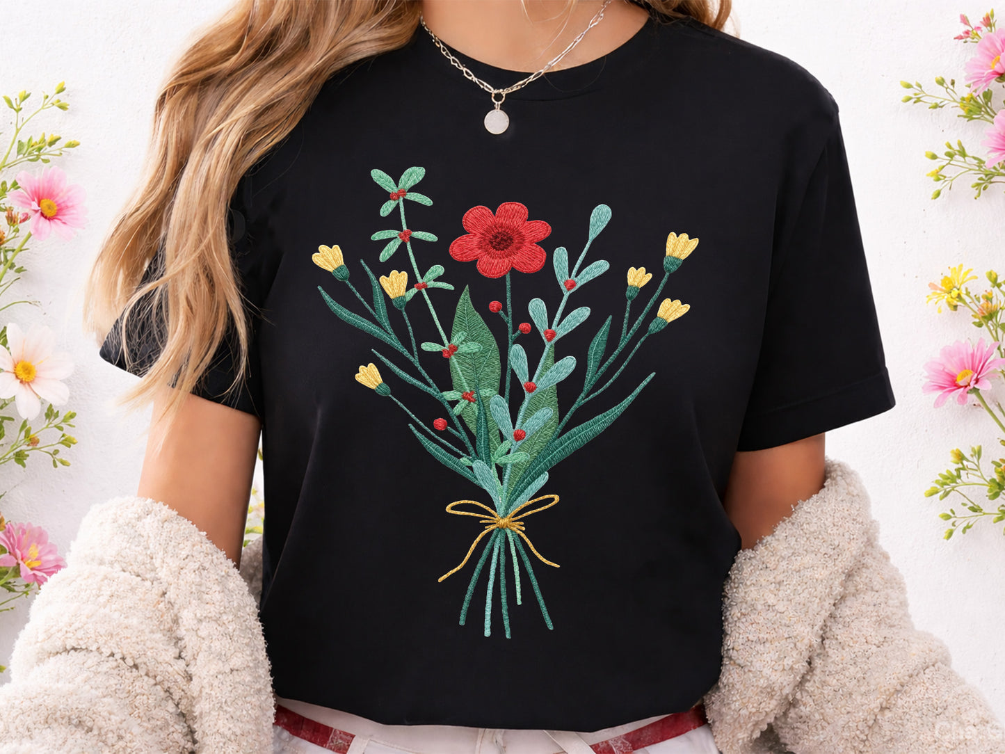 Faux Yarn Wildflower Bouquet PNG Design