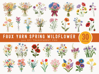 Faux Yarn Wildflower PNG Sublimation Bundle