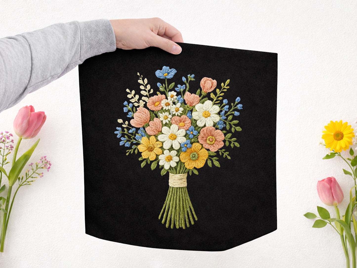 Faux Yarn Wildflower PNG Sublimation Bundle