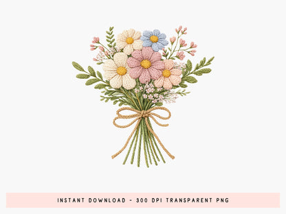 Faux Yarn Wildflower Sublimation PNG Design