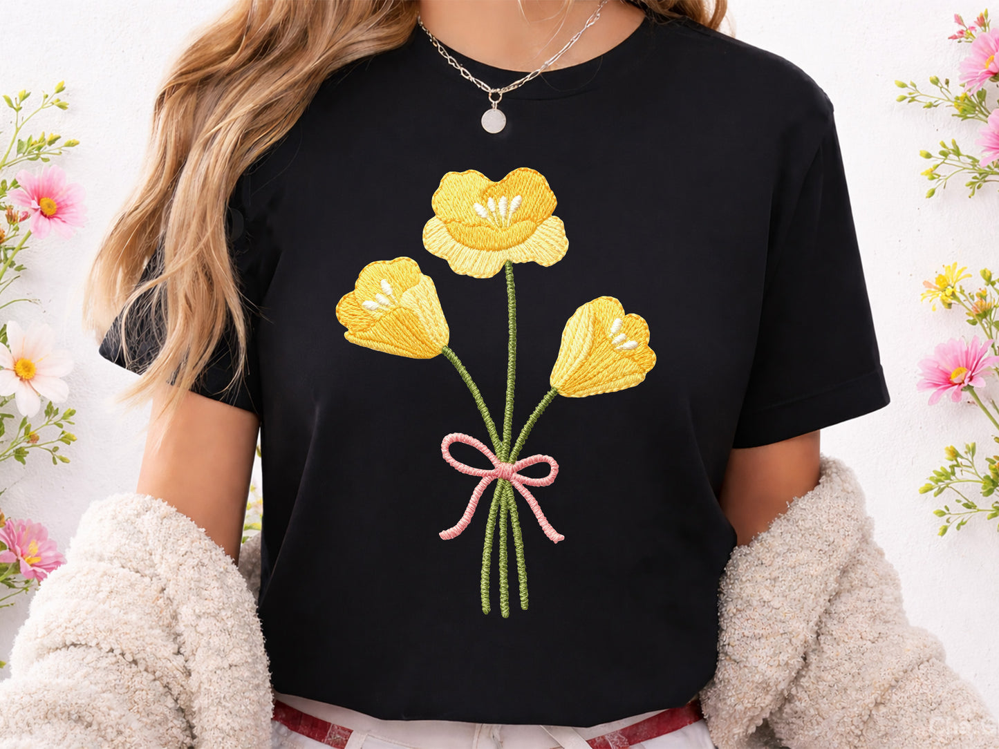 Faux Yarn Yellow Wildflower Sublimation Design