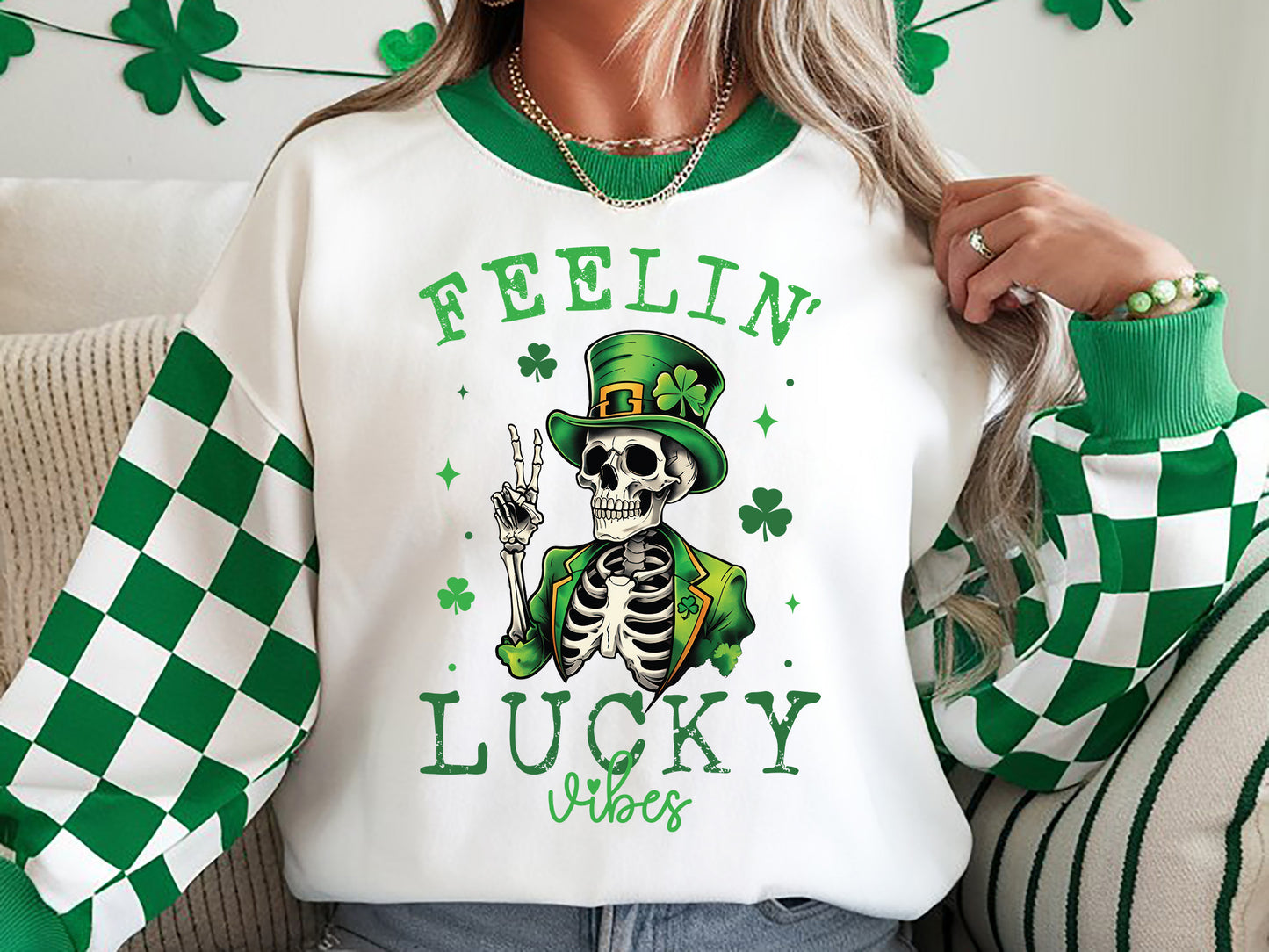 Feelin' Lucky Vibes, Skeleton St Patrick's Day Sublimation