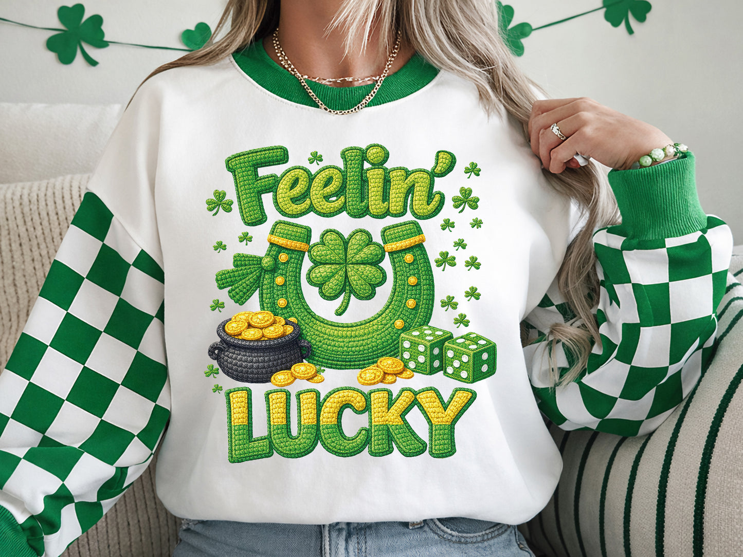 Feelin' Lucky, Faux Yarn St Patrick's Day PNG