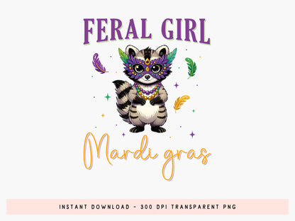 Feral Girl Mardi Gras Preppy Sublimation Design