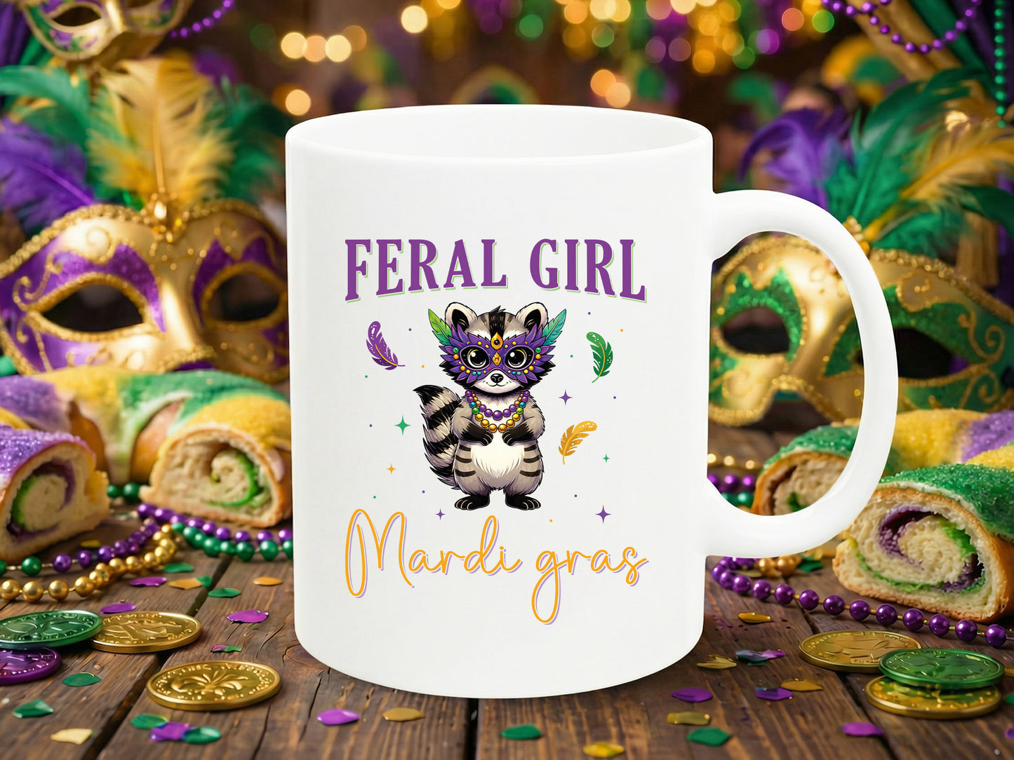 Feral Girl Mardi Gras Preppy Sublimation Design